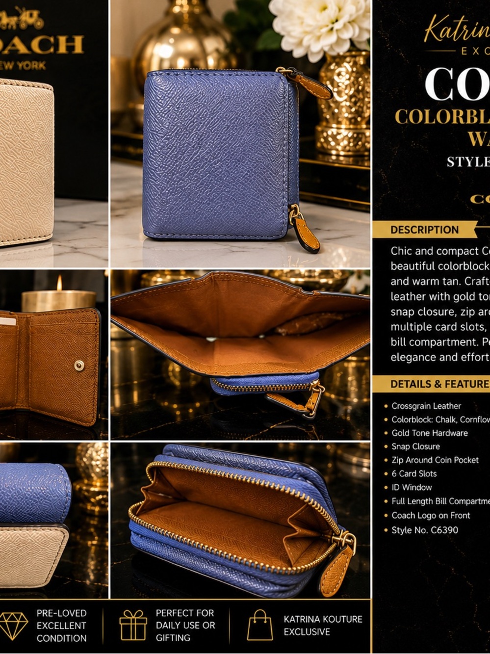 Coach Colorblock Medium Wallet – Style C6390 - Picture 2 of 2